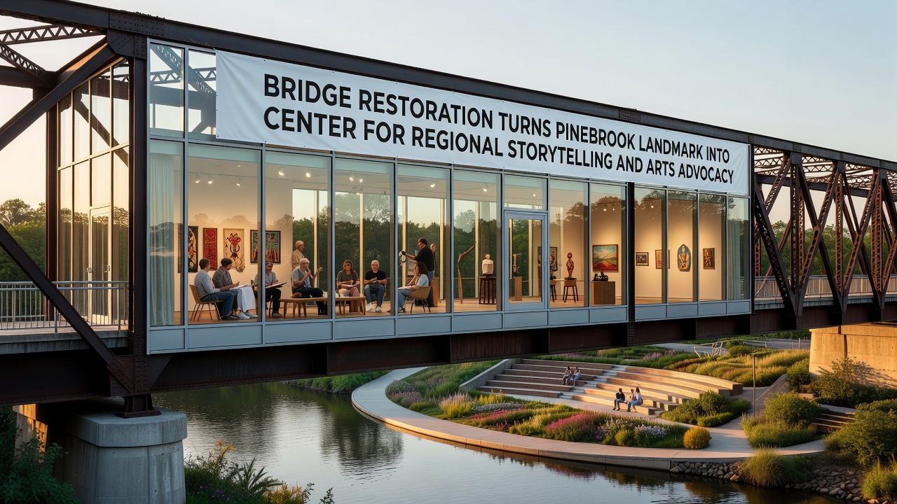 Interior view of the bridge center during an arts advocacy workshop with participants engaged in storytelling activities