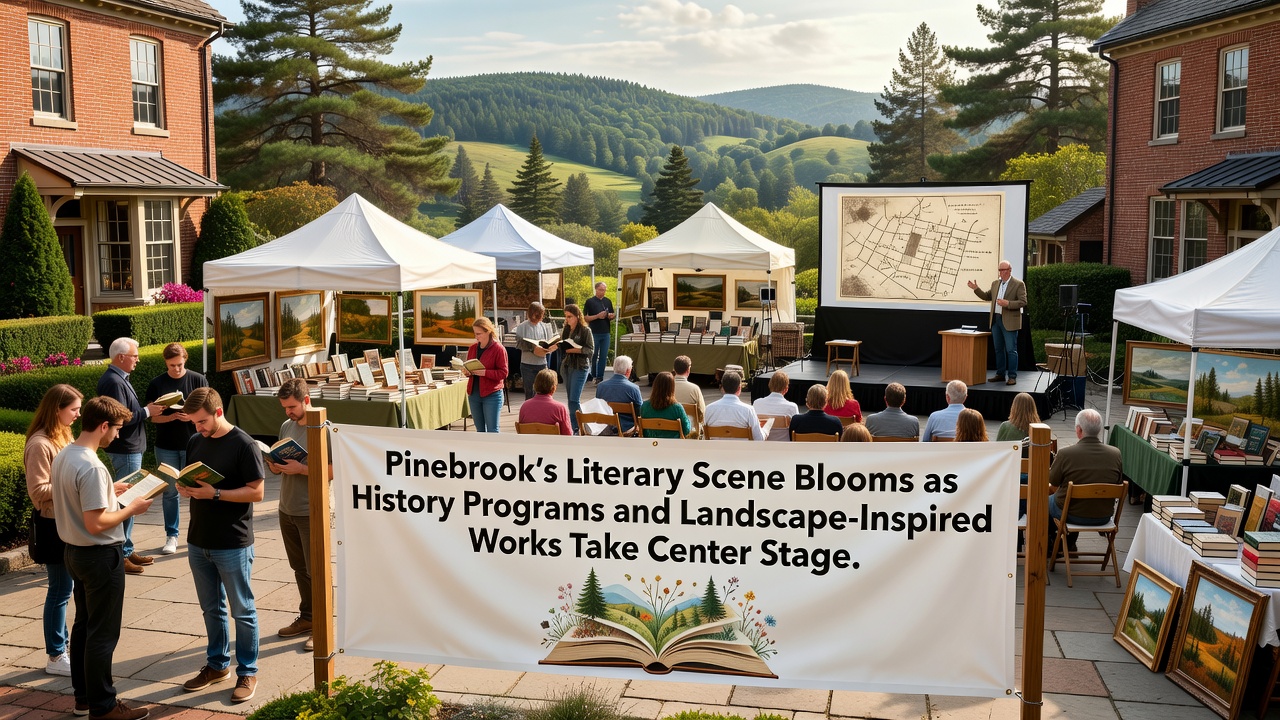 Authors reviewing landscape maps during a Pinebrook writing workshop